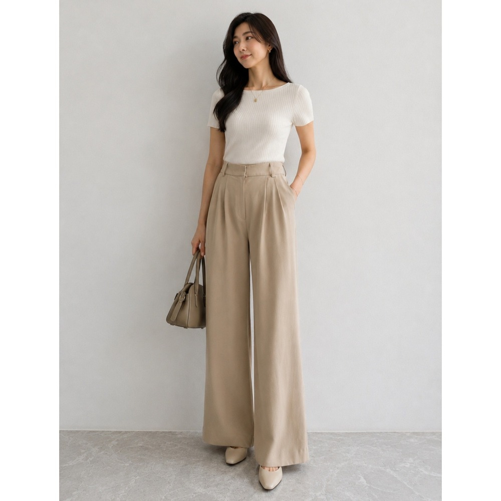 Favorite Daughter The Favorite Pant Beige‎ Wide Leg Pleated Trousers Size 6